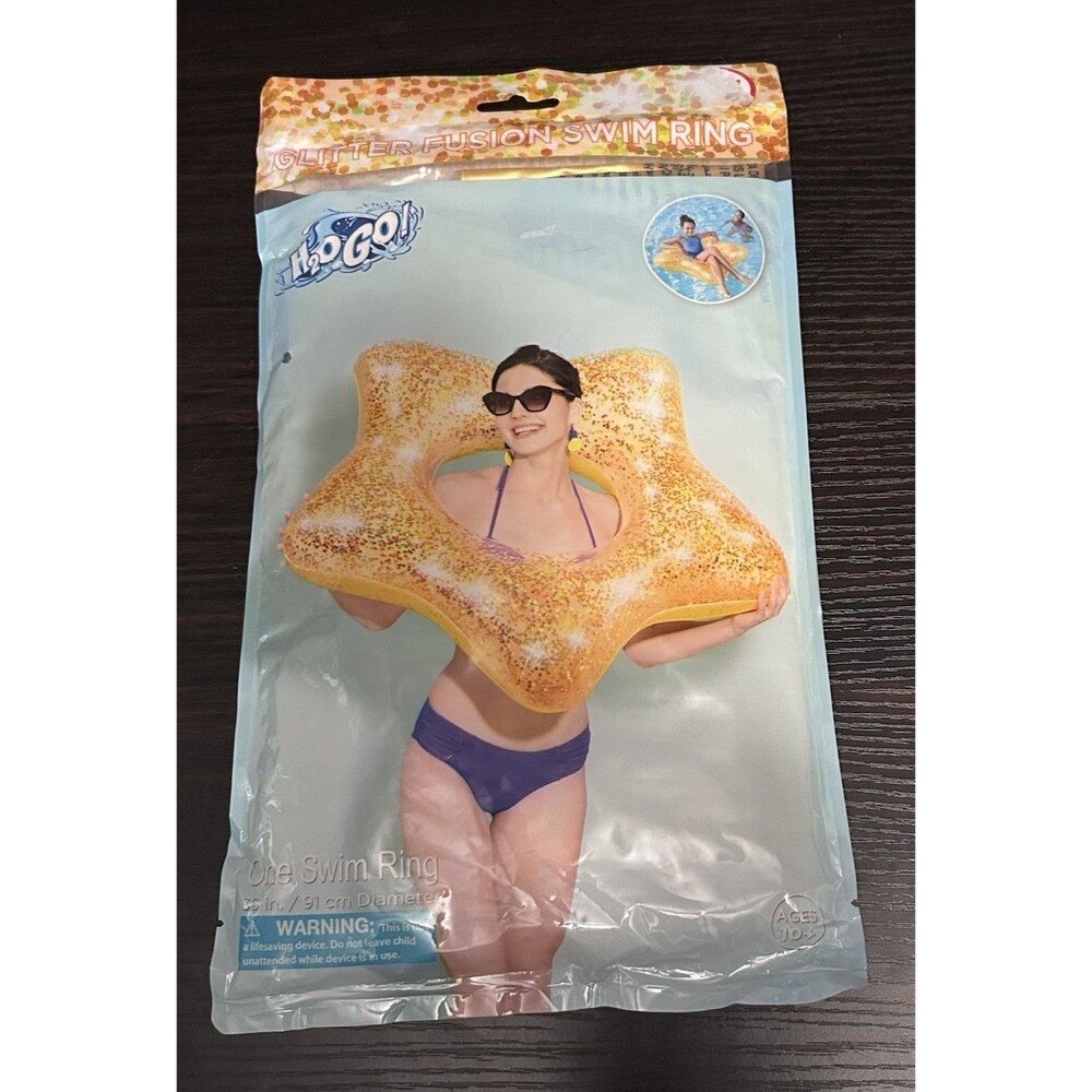 H2OGO! Glitter Fusion Star Swim Ring Float 36” Gold Glitter Pool Tube NEW Sealed